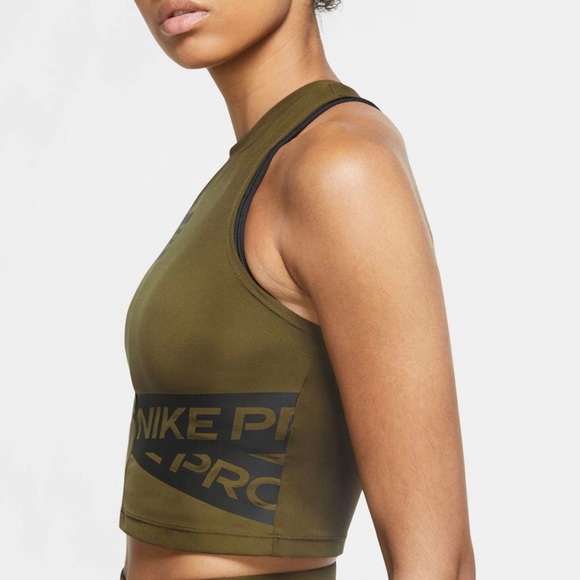 SOLD🔥Nike Pro Graphic Crop Tank Top Olive Medium - Picture 4 of 8